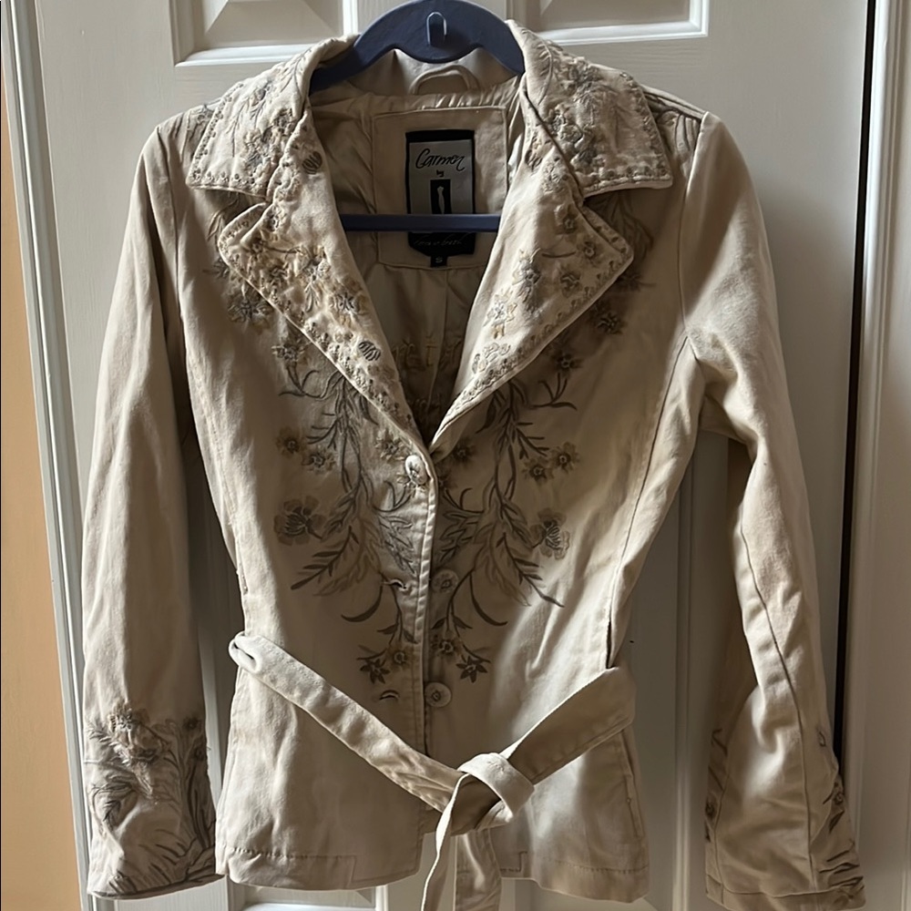 Paparazzi Tan Denim Utility Jacket with belt. Cinched Waist